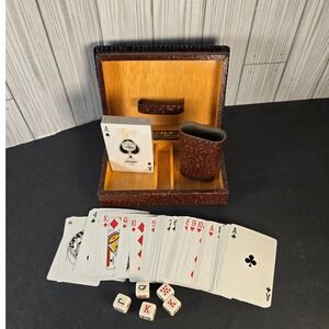 Vtg Hand Tooled Leather on Wood Playing Card Box Matador Bull Spain With‎ Cards